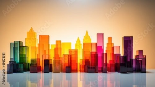 Colorful cityscape with skyscrapers and buildings. Generative AI.