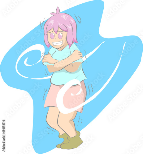 Illustration vector graphic of A Women who are cold and trembling, prefect for health guide and health illustration 