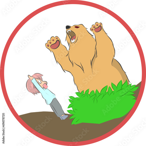 Illustration vector graphic of A bear ambush from the bushes, perfect for a cautionary symbol, a warning about a bear attack, a jungle banner