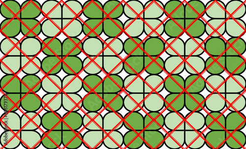 Two tone green Clovers patter cover by red matrices diamond net background design for fabric printing or paint patter for t-shirts screening