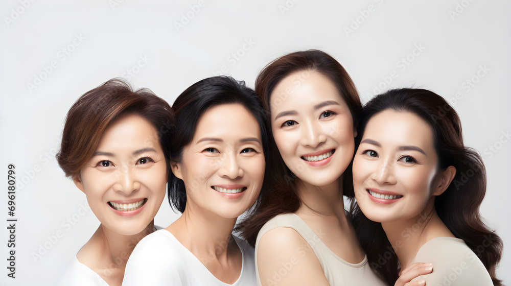 Portrait of an Asian woman with facial skin care To look youthful and beautiful according to age on a white background. Portrait of an Asian woman with facial skin care To look youthful and beautiful according to age on a white background.