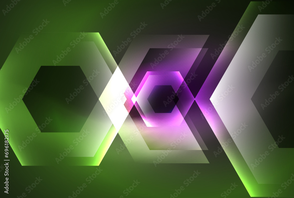 Arrow hexagon neon light glowing shapes background. Vector illustration For Wallpaper, Banner, Background, Card, Book Illustration, landing page