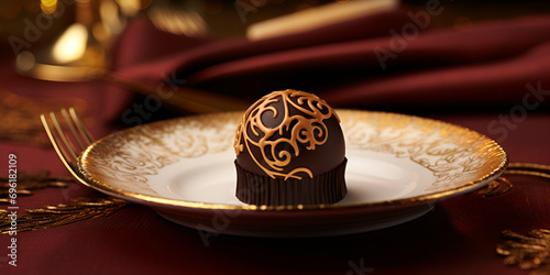 Chrismas chocolate ball in a Plate of joy