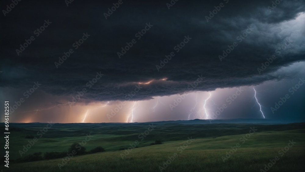 Electrifying Storm Over Open Field. Generative AI Electrifying Storm Over Open Field. Generative AI