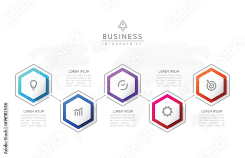 Vector infographic business presentation template connected with 5 options