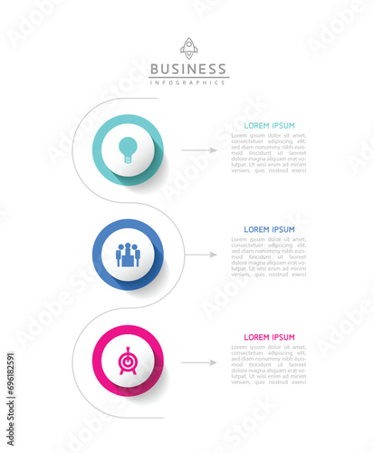 Vector infographic business presentation template with circular interconnection with 3 options.