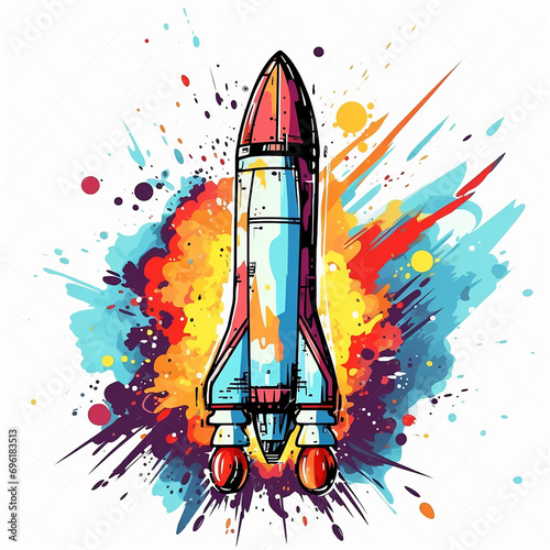 Vivid Rocket Illustration from Multicolored Paints