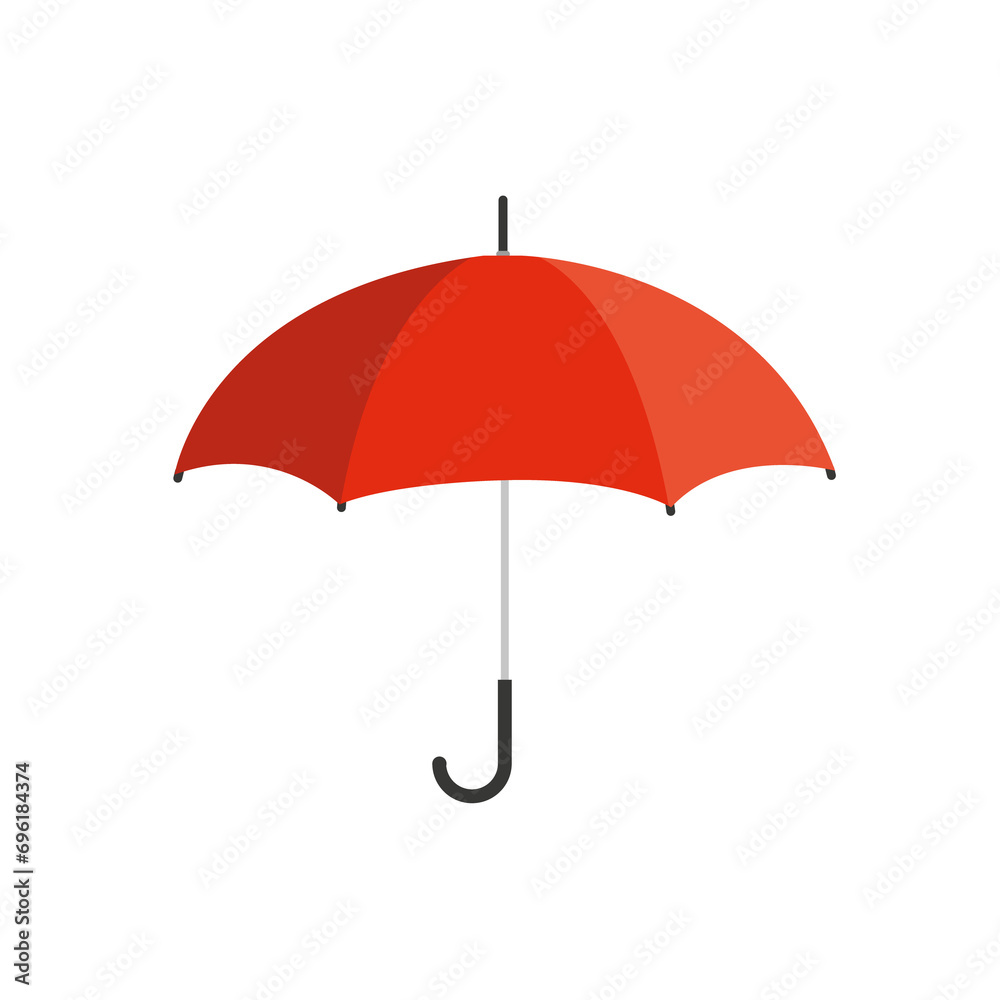 Red opened umbrella, closeup, flat design 