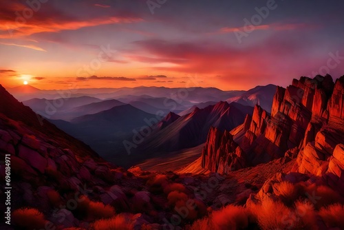 sunset over the mountains generated by AI technology
