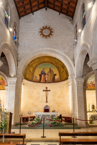 The main altar in the main hall of the Saint Josephs Church is located on the territory of Church of the Annunciation in the Nazareth city in northern Israel