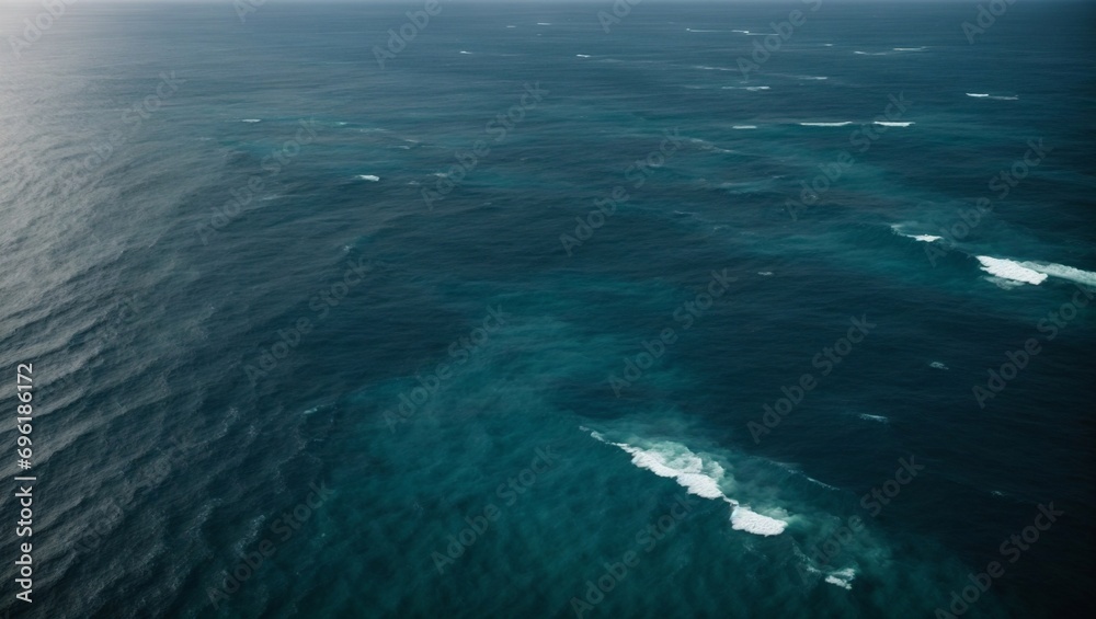 Aerial view of sea waves. Dark blue water background. Generative AI.