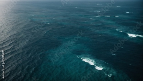 Aerial view of sea waves. Dark blue water background. Generative AI.