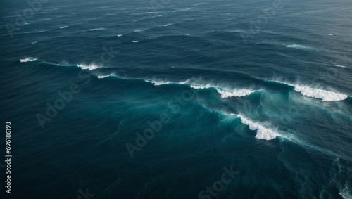 Aerial view of sea waves. Dark blue water background. Generative AI. © CZALBERTO