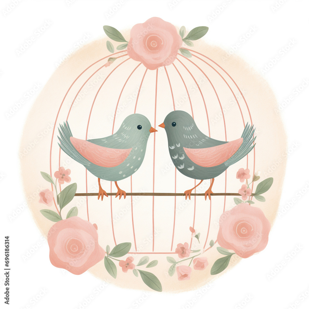 Valentine Retro Love Birds Illustrations
