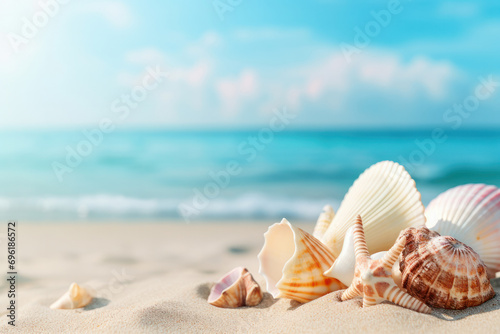 Nature's artwork Open seashell on sandy beach with waves crashing. Florida's coastal magic brought to life. AI Generative wonder in every detail.