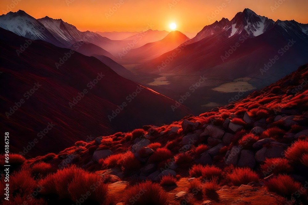 sunset over the mountains generated by AI technology