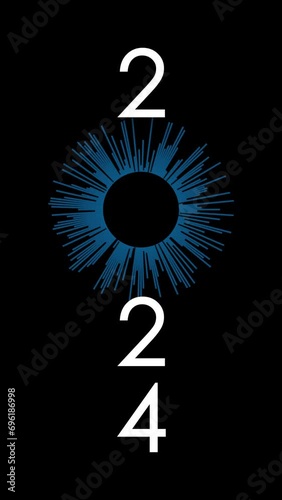 2024 year futuristic new neon symbol abstract digital concept. Global network and cyber technology background seamless and looped 3d animation.9:16