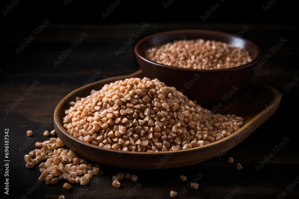 Brown rice in a bowl and a bowl of brown rice. Generative AI. Brown rice in a bowl and a bowl of brown rice. Generative AI.