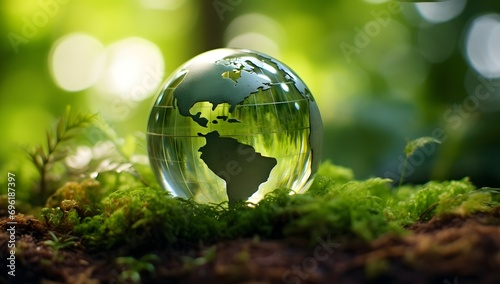 Glass Globe Amidst Lush Greenery and Sunlight