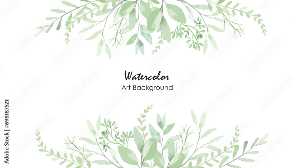 green grass with leaves. Watercolor leaves green frame. watercolor green leaves background design. Green leaves watercolor frame for wedding, birthday, card, background, invitation, wallpaper, sticker