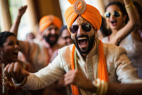 Indian groom dancing and excited in the wedding ceremony