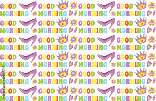 Good morning funny pattern. Beautiful vintage good morning seamless pattern. Good morning - lovely card with flowers.