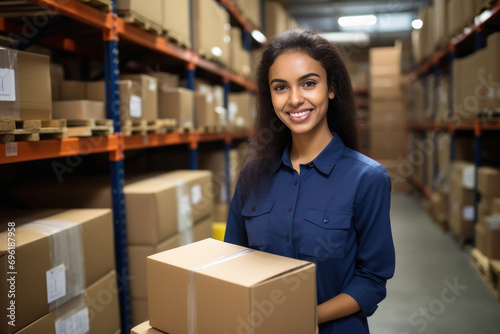 Young woman working in the shipping house photo