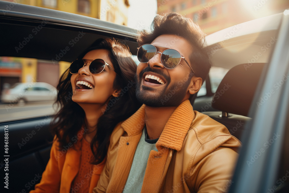 Young indian couple siting in the car Young indian couple siting in the car