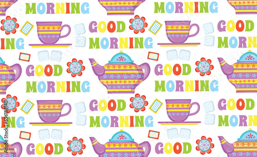 Good morning funny pattern. Beautiful vintage good morning seamless pattern. Good morning - lovely card with flowers.