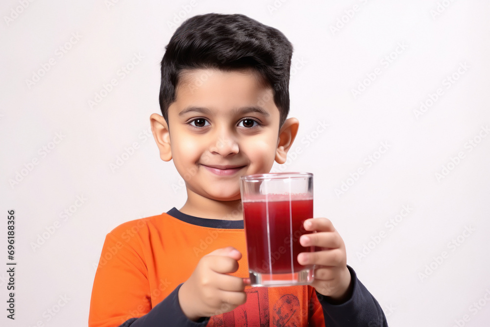 cute little boy holding glass with fruit juice cute little boy holding glass with fruit juice