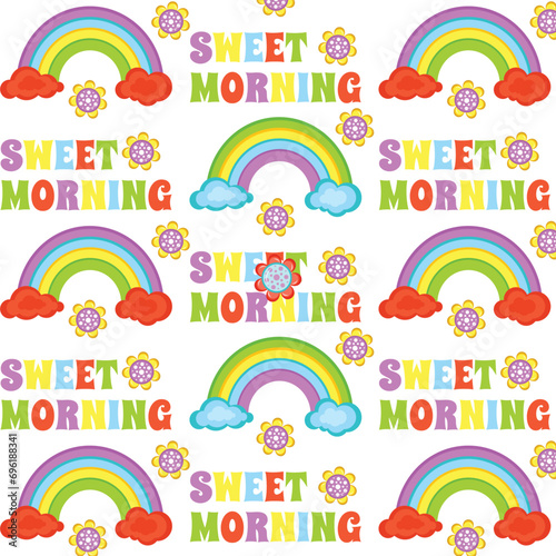 Good morning funny pattern. Beautiful vintage good morning seamless pattern. Good morning - lovely card with flowers.