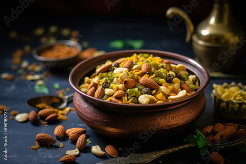 Indian snack or farsan with dry fruit photo