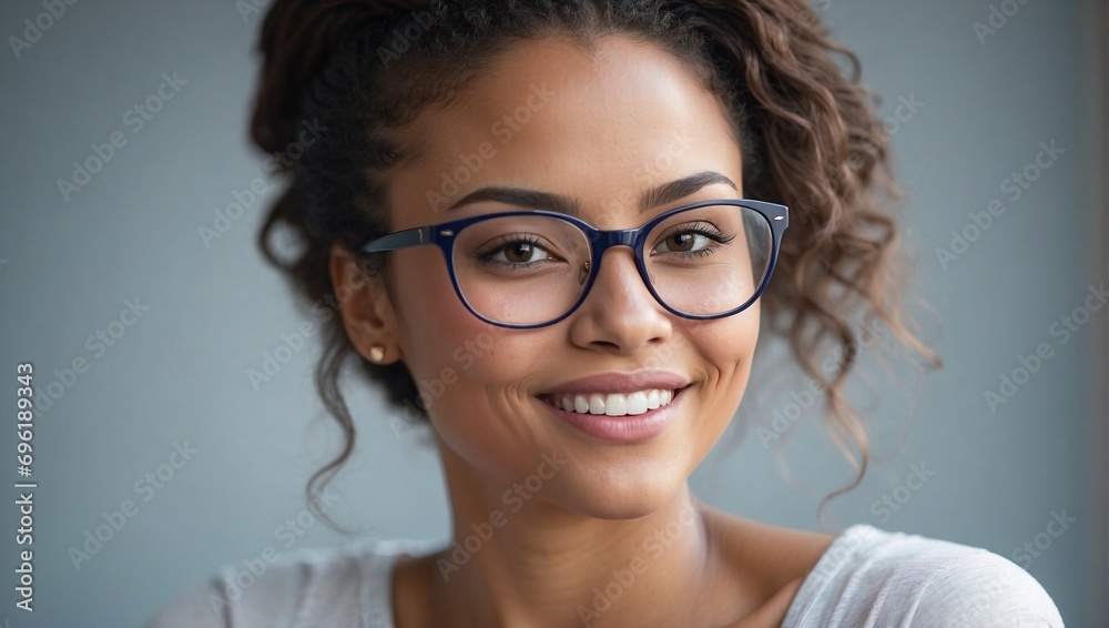 Portrait of a young adult African American woman wearing glasses. Generative AI Portrait of a young adult African American woman wearing glasses. Generative AI
