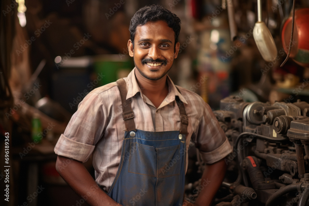Confident indian male worker or mechanic