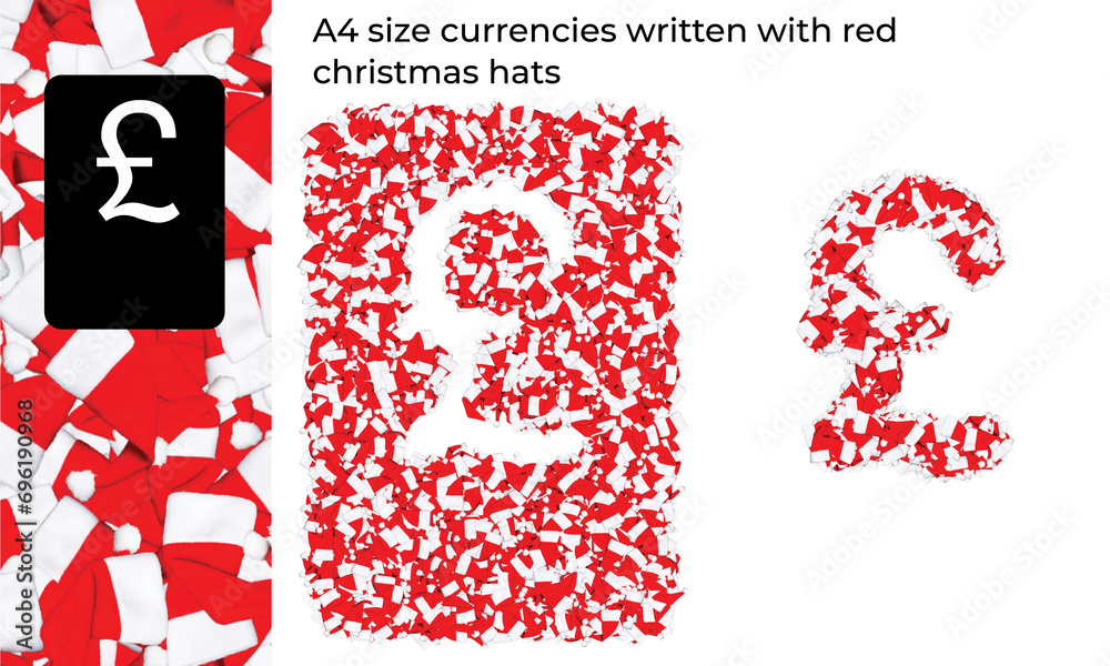 A4 size currencies written with red christmas hats A4 size currencies written with red christmas hats