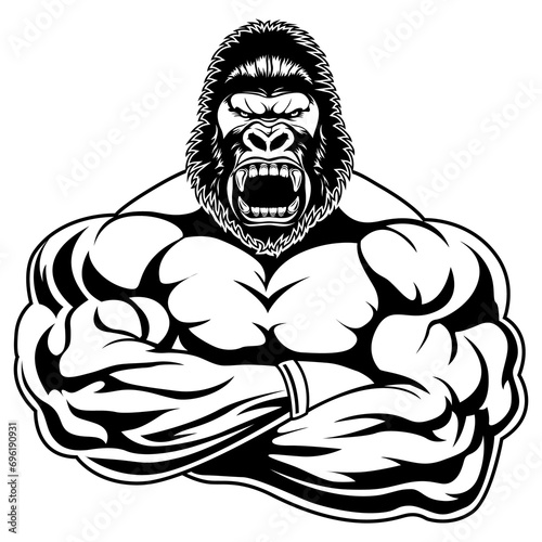 A bodybuilder with the head of a gorilla photo