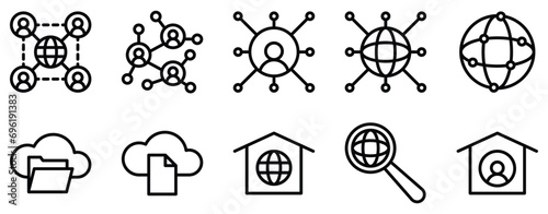 networking line style icon set collection
