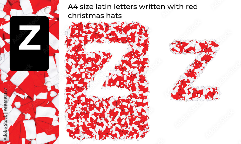 A4 size latin letter written with red christmas hats A4 size latin letter written with red christmas hats