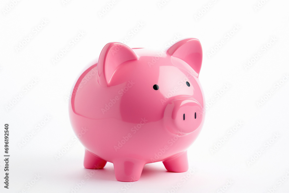 pink color piggy bank on white background