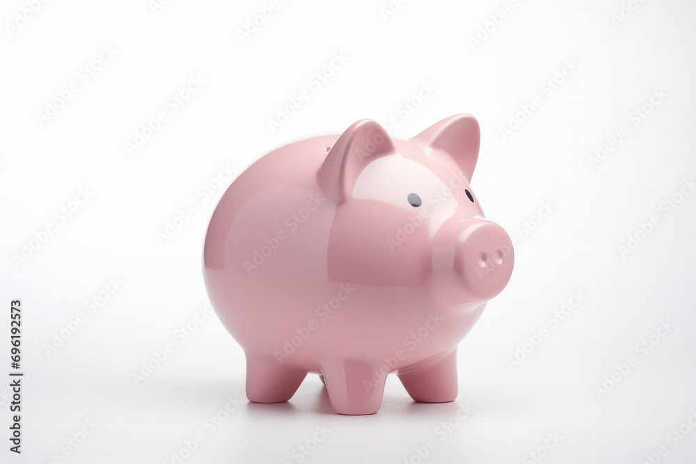 pink color piggy bank on white background