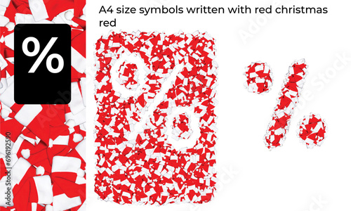 A4 size symbol written with red christmas hats