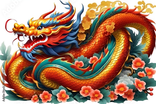 Happy chinese new year 2024 the dragon zodiac sign with flower,lantern,asian elements gold paper cut style on color background.