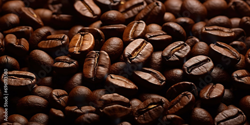 Closeup of Roasted Coffee Beans On Dark Background. generative AI