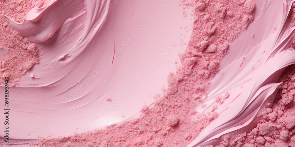 Obraz premium fine pink cosmetic powder. makeup powder on pink background. The texture of the makeup powder is smooth and soft. generative AI