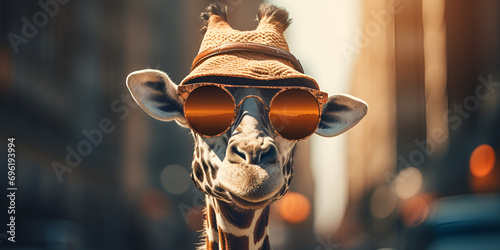 Giraffe with glasses ai generative Stylish Giraffe with Generative Glasses 