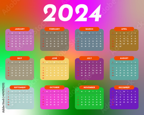 2024 wall calendar template schedule events vector photo