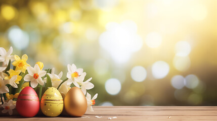 Emmpty wooden table background - easter spring theme