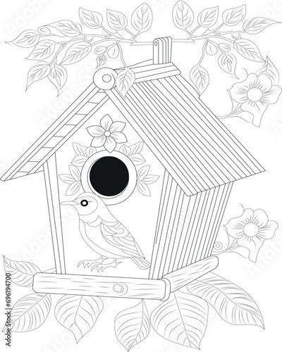 Birds nest coloring page for adults