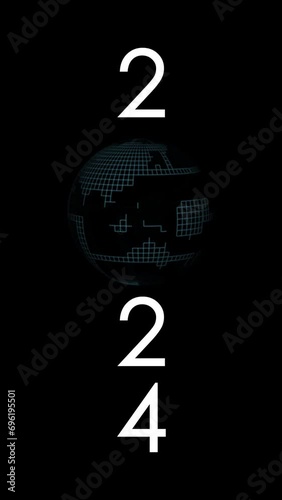 2024 Happy New year text effect Cinematic Title Trailer animation. 2024 animation Isolated on black background. Happy New Year 2024 Celebration
