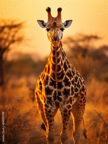 A giraffe standing in the middle of a field. Generative AI. © serg3d